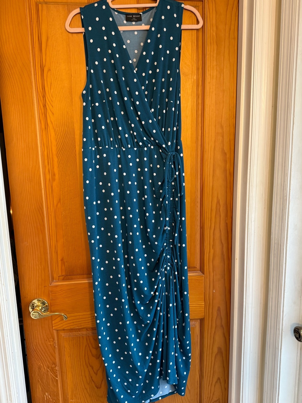 Lane Bryant Teal Polka Dot Faux-Wrap Maxi Dress